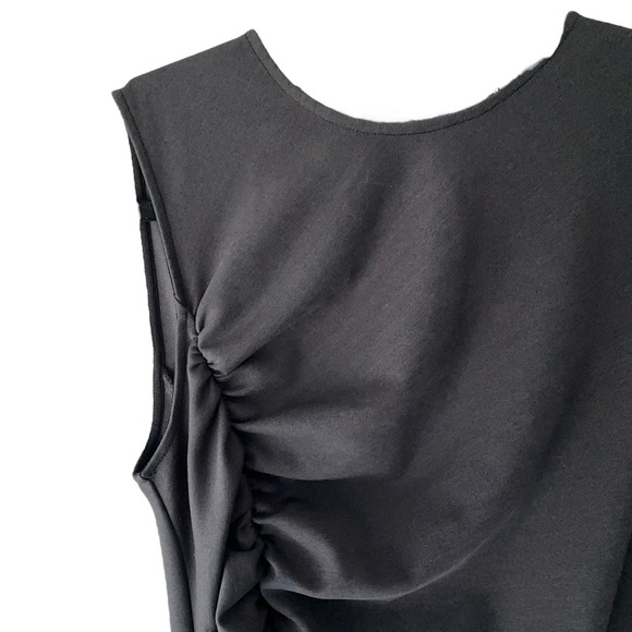 J CREW 365 | NWOT | BLACK PONTE KNIT RUCHED SLEEVELESS BODYCON DRESS | SIZE: 6 - Picture 4 of 10